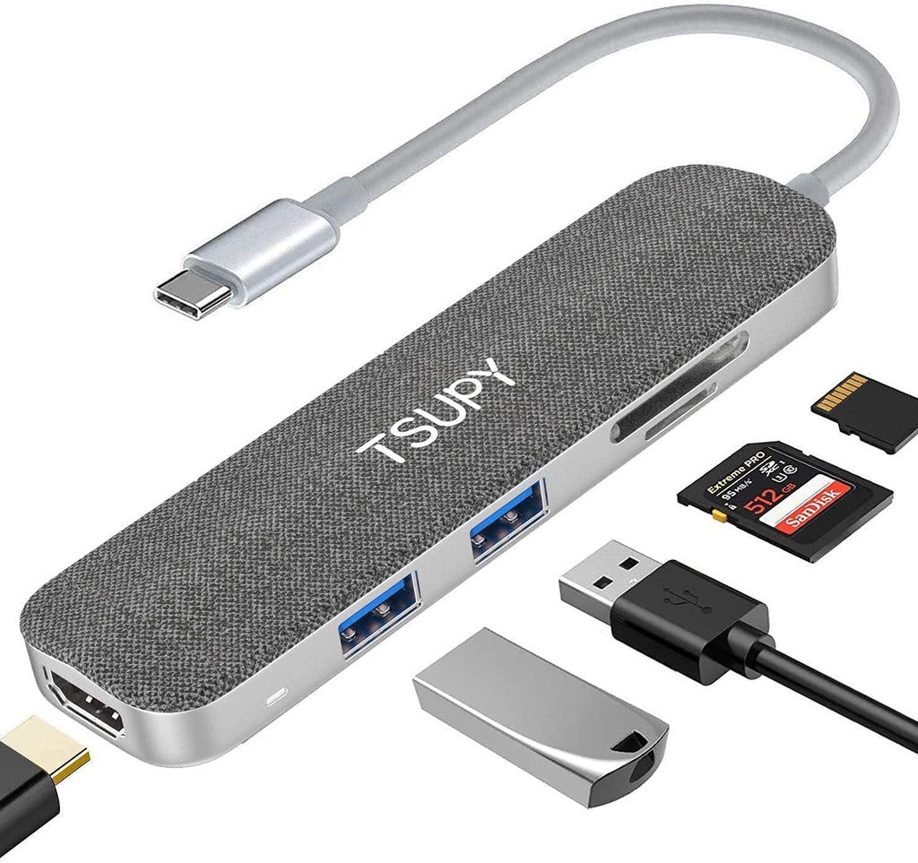 USB C HUB TSUPY 4K HDMI Adapter 5 in 1 Type C Hub with USB 3.0 Ports & SD/TF Card Reader,Multifunctional Slim USB C Dongle for MacBook Pro 2018/2017,XPS,Chromebook,Surface,Huawei and More