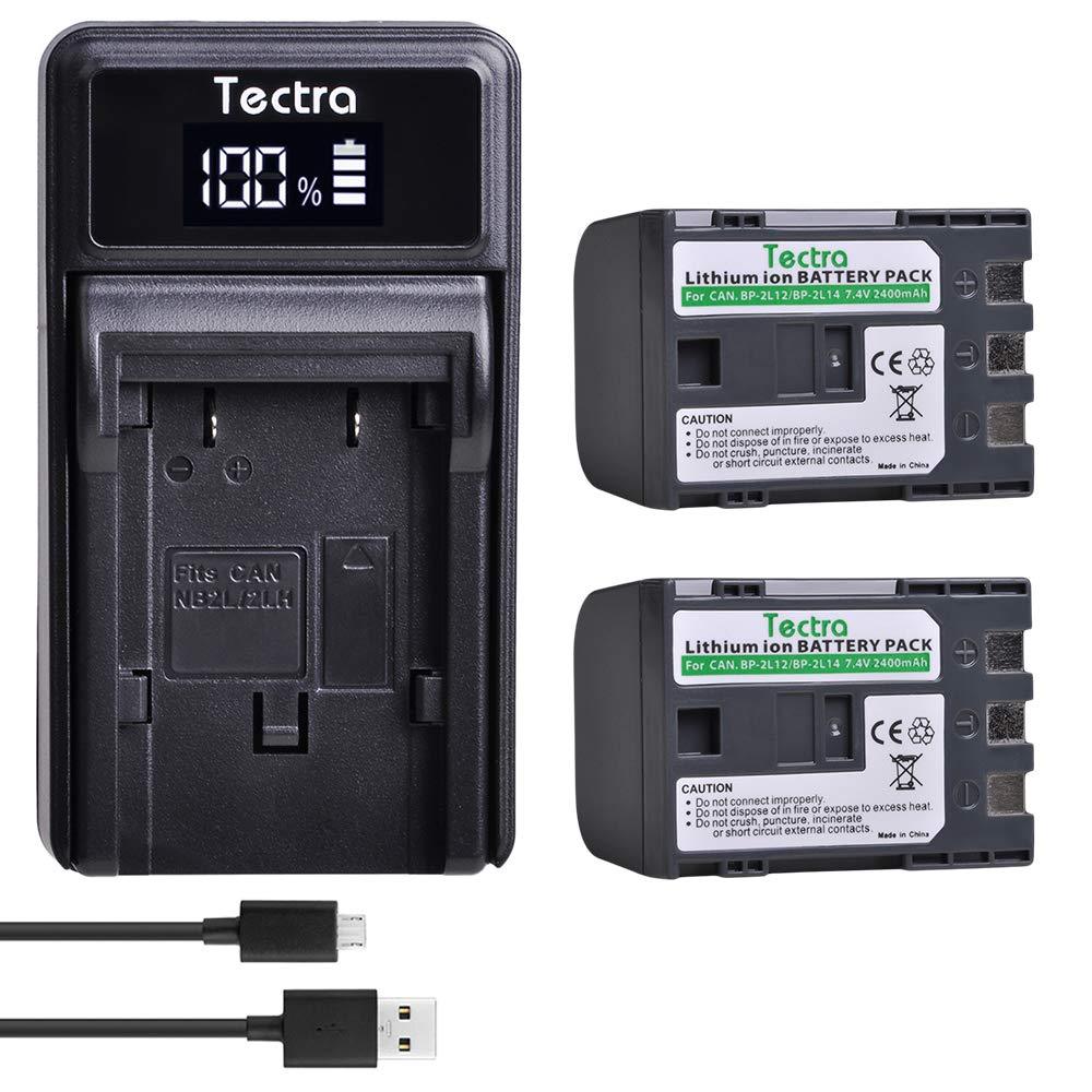 Tectra 2-Pack BP-2L12 BP-2L14 Battery and LED USB Charger for Canon DC310 DC330 Elura 60 Vixia HG10 Vixia HV20 Vixia HV30 ZR100 ZR200 ZR300 ZR500 ZR600 ZR800
