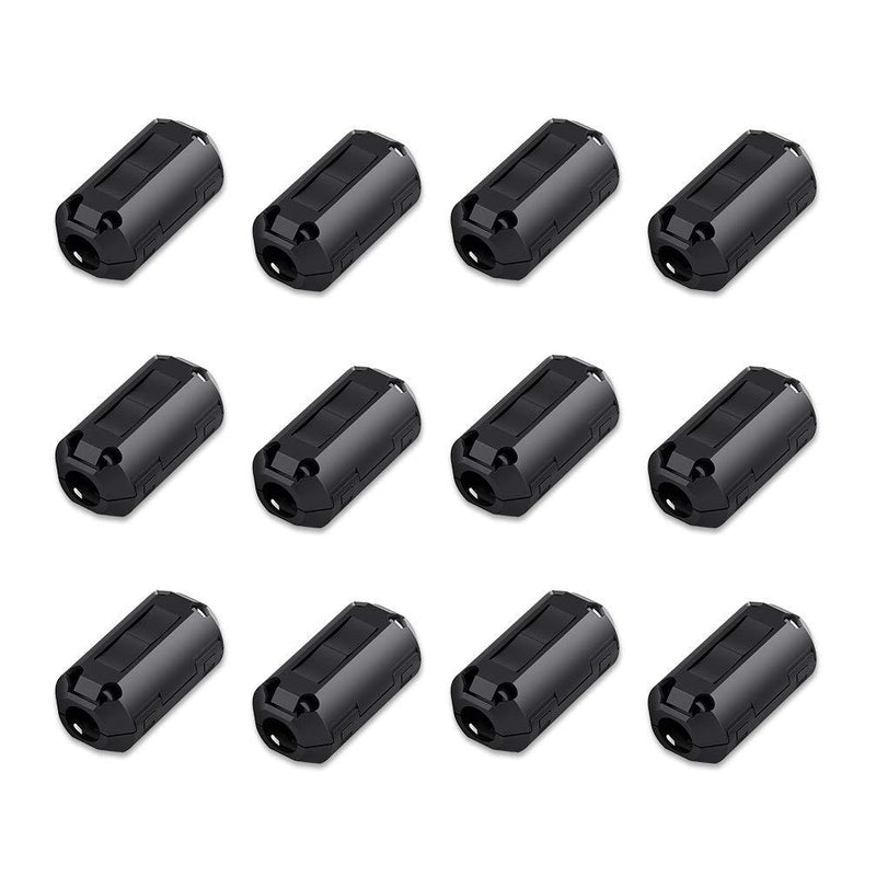 Viaky 12 Pack RFI EMI Noise Suppressor Cable Clip, Clip-on Ferrite Ring Core Noise Filter for 5mm Dia Cable(Black)