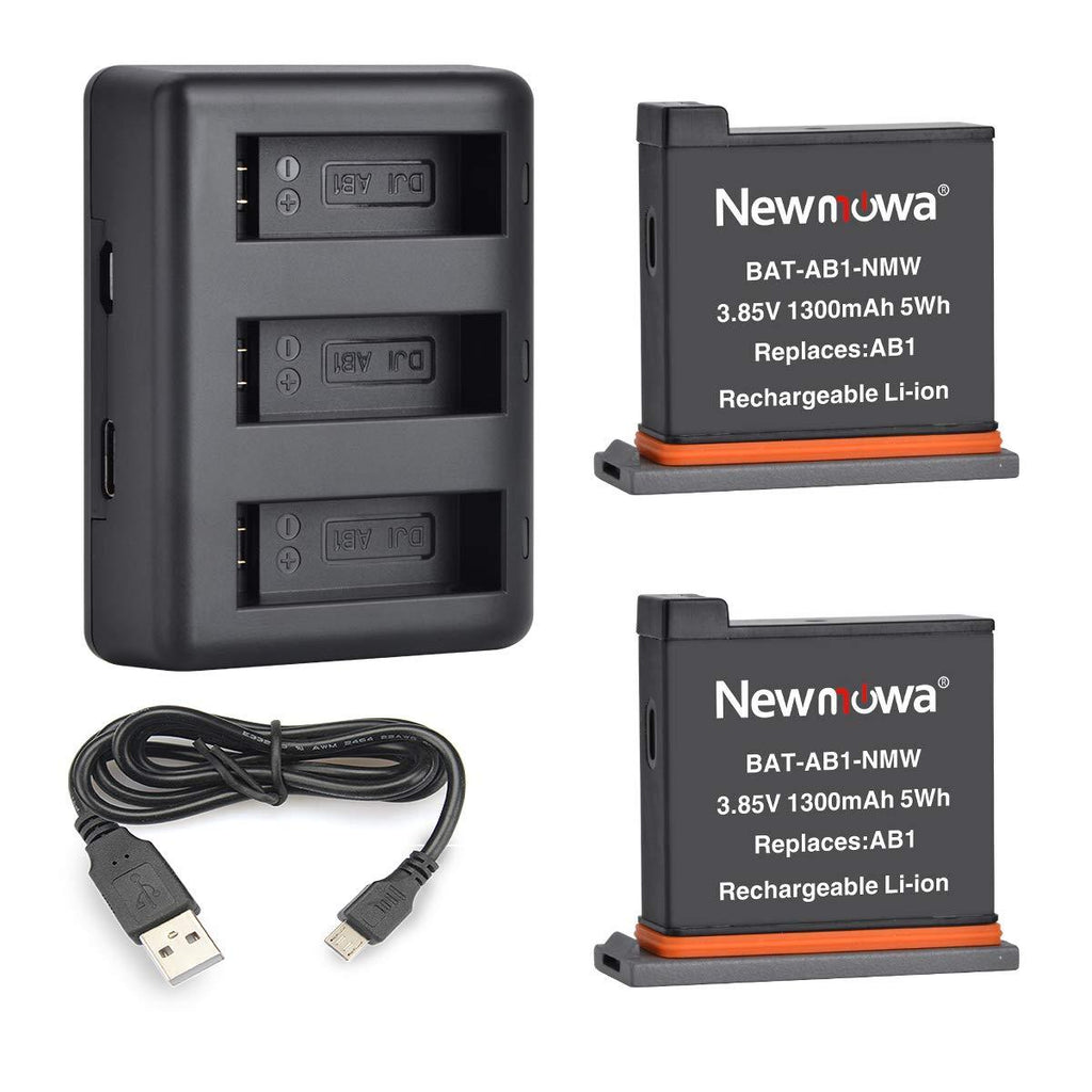 Newmowa Replacement Battery (2-Pack) and Rapid 3-Channel Charger for DJI OSMO Action Camera