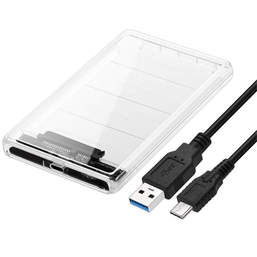 HUACHUANG USB C HDD Enclosure 2.5 Inch SATA to Type-C USB 3.1 Hard Drive Disk 4TB 6Gbps Support 7mm/9mm SSD Enclosure (Transparent) Transparent