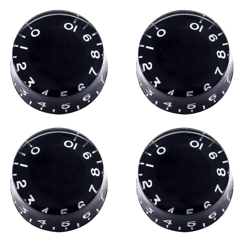 mxuteuk 4pcs Black with White Word Electric Guitar Bass Top Hat Knobs Speed Volume Tone AMP Effect Pedal Control Knobs KNOB-S3 Black + White Word