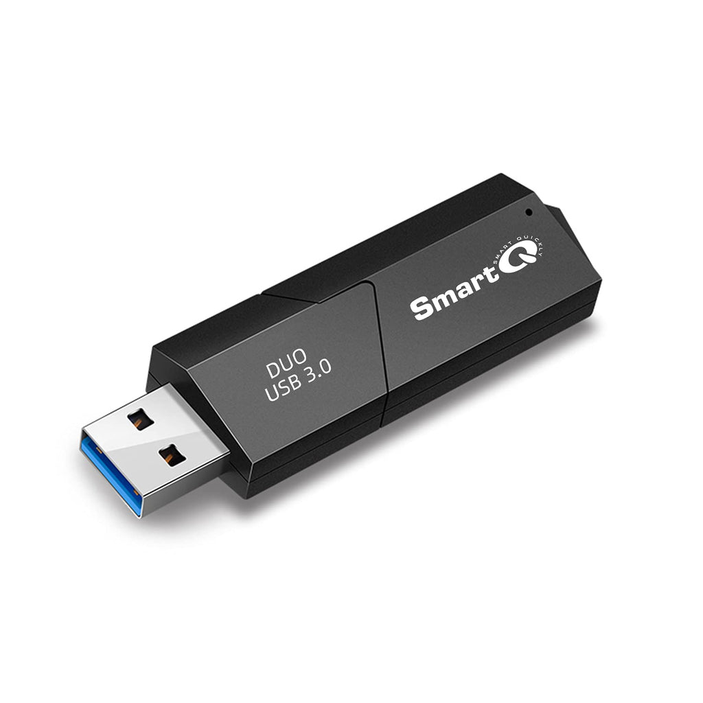 SmartQ C307 DUO SD Card Reader Portable USB 3.0 Flash Memory Card Adapter Hub for SD, Micro SD, SDXC, SDHC, MMC, Micro SDXC, Micro SDHC, UHS-I for Mac, Windows, Linux, Chrome, PC, Laptop, Switch (Duo)
