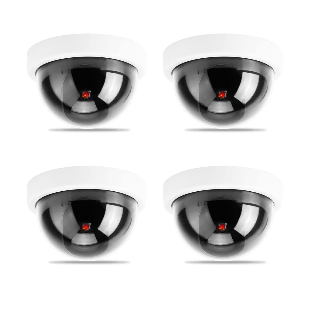 4pcs Dome Simulation Camera Fake CCTV Dummy with Flashing Led Light for Homes & Business Powered by 2"AA Batteries (White) white