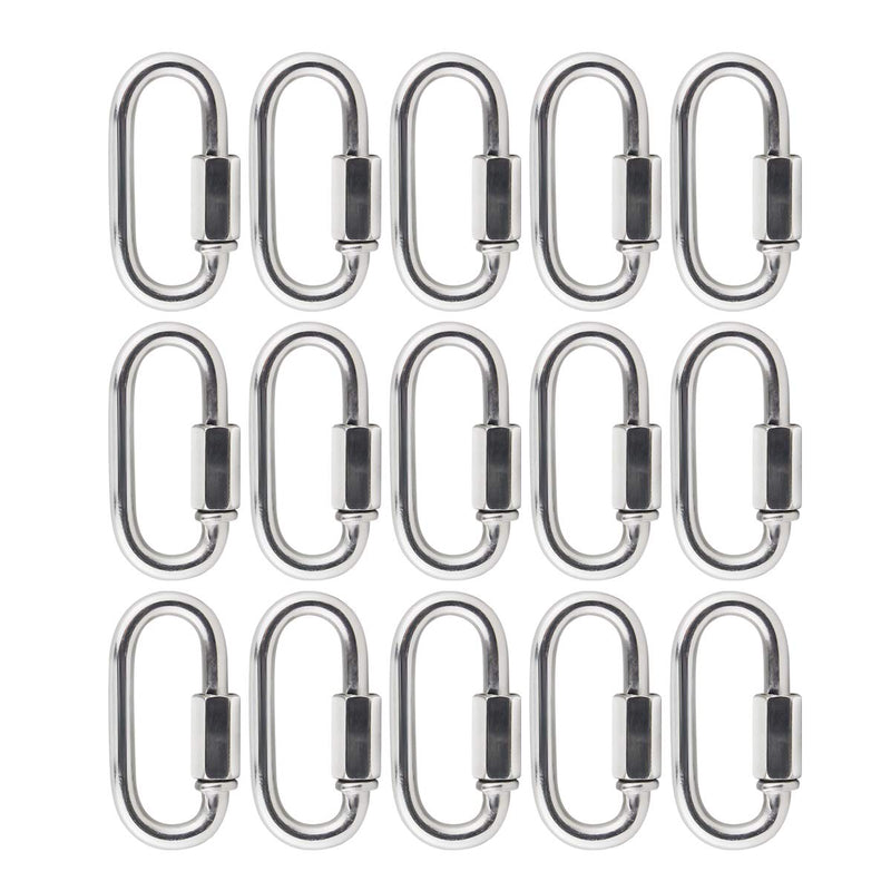 BNYZWOT 304 Stainless Steel Quick Links D Shape Locking Quick Chain Repair Links M6 1/4 inch Pack of 15