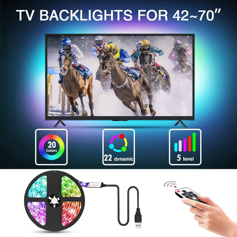 [AUSTRALIA] - Mounting Dream Led TV Backlight with Remote 9.8ft for 42-70 inch TVs, Waterproof USB TV Backlight Kit, LED Light Strip with 20 Colors Changing 5050 for Car, Bedroom, HDTV, PC Monitor, Home, MD50S425 