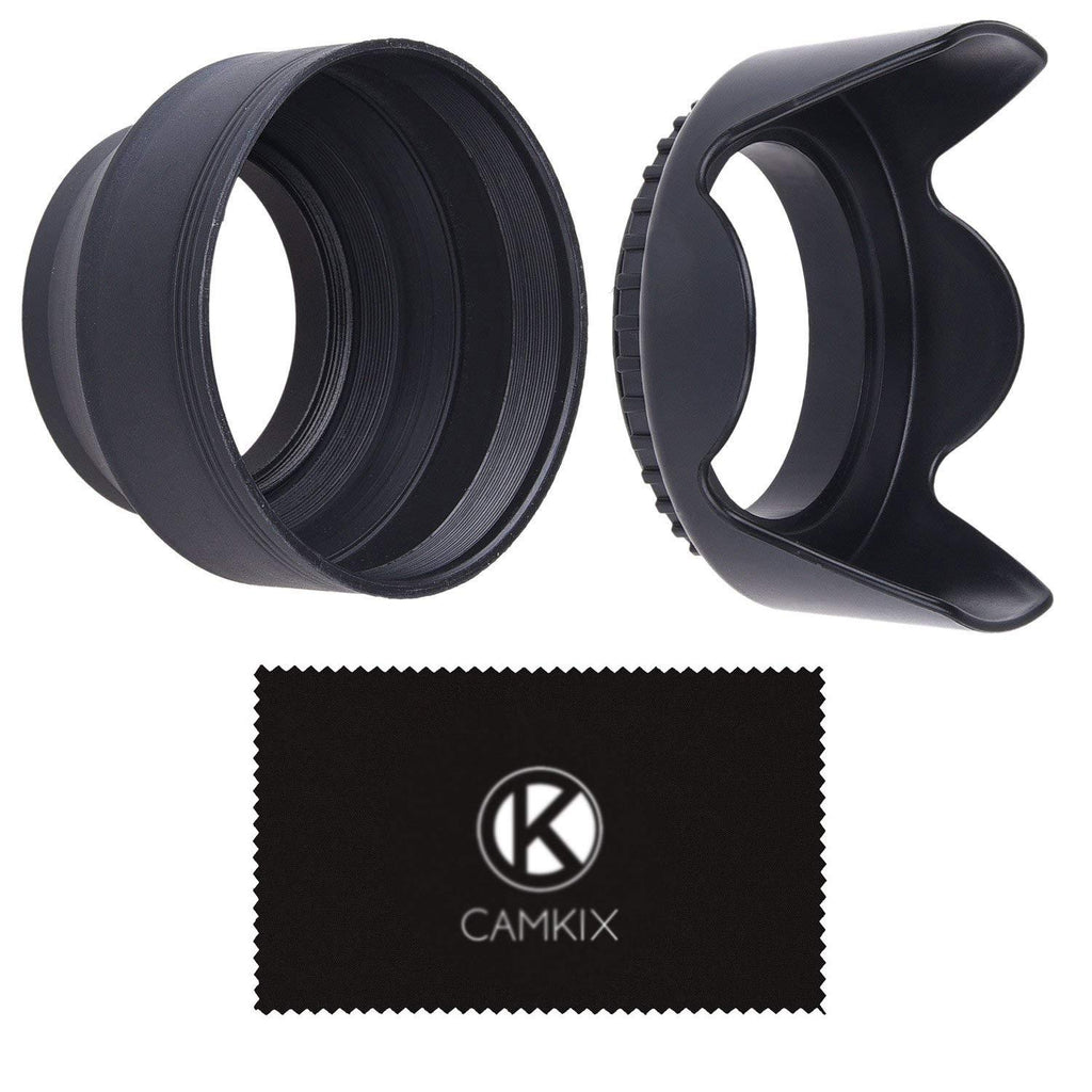 77mm Set of 2 Camera Lens Hoods - Rubber (Collapsible) + Tulip Flower - Sun Shade/Shield - Reduces Lens Flare and Glare - Blocks Excess Sunlight for Enhanced Photography and Video Foo