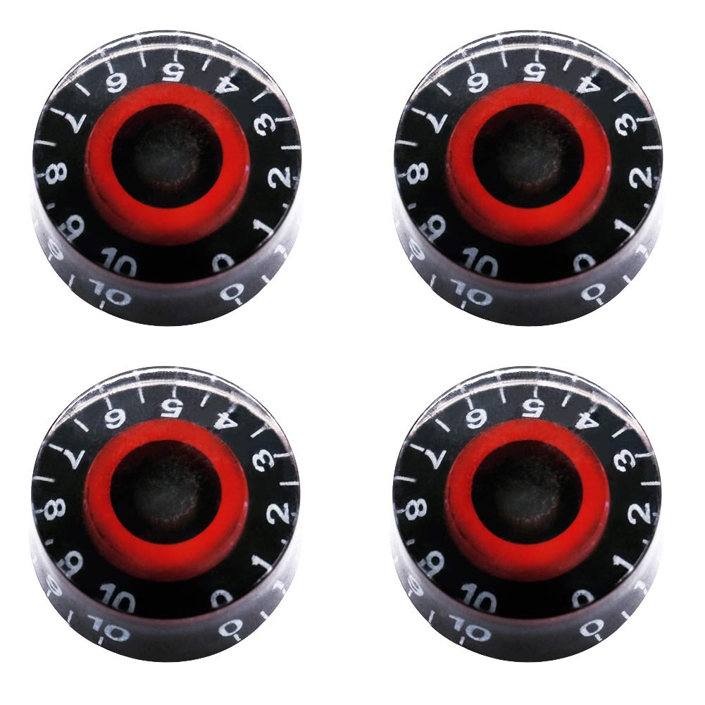 mxuteuk 4pcs Black and Red Electric Guitar Bass Top Hat Knobs Speed Volume Tone AMP Effect Pedal Control Knobs KNOB-S8