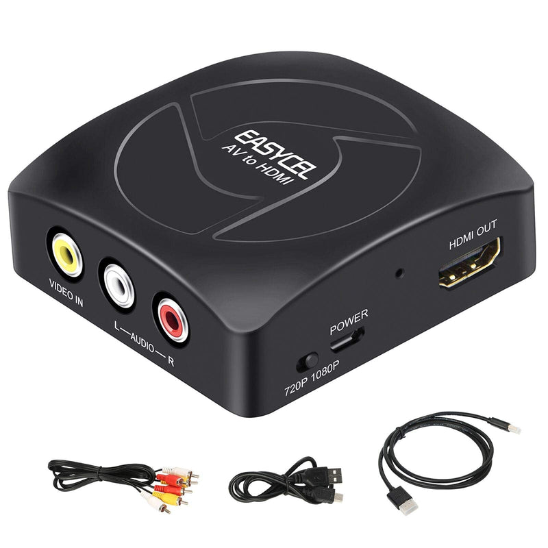 RCA to HDMI Converter with HDMI and RCA Cables, EASYCEL Composite to HDMI Converter, CVBS/ AV to HDMI Converter, AV2HDMI Converter Black