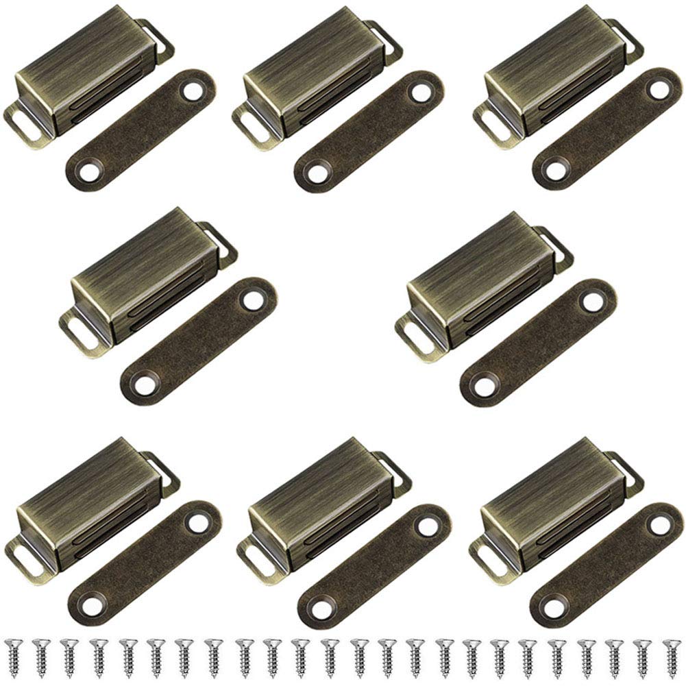 8 Pack Magnetic Door Catch, Stainless Steel Cabinet Catch ，Heavy Duty Magnet Latch Cabinet Catches for Cabinets Shutter Closet Furniture Door, 15 lbs (Bronze) 8PCS