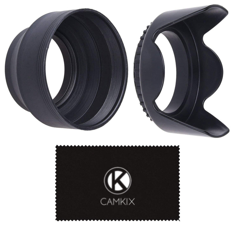 55mm Set of 2 Camera Lens Hoods - Rubber (Collapsible) + Tulip Flower - Sun Shade/Shield - Reduces Lens Flare and Glare - Blocks Excess Sunlight for Enhanced Photography and Video