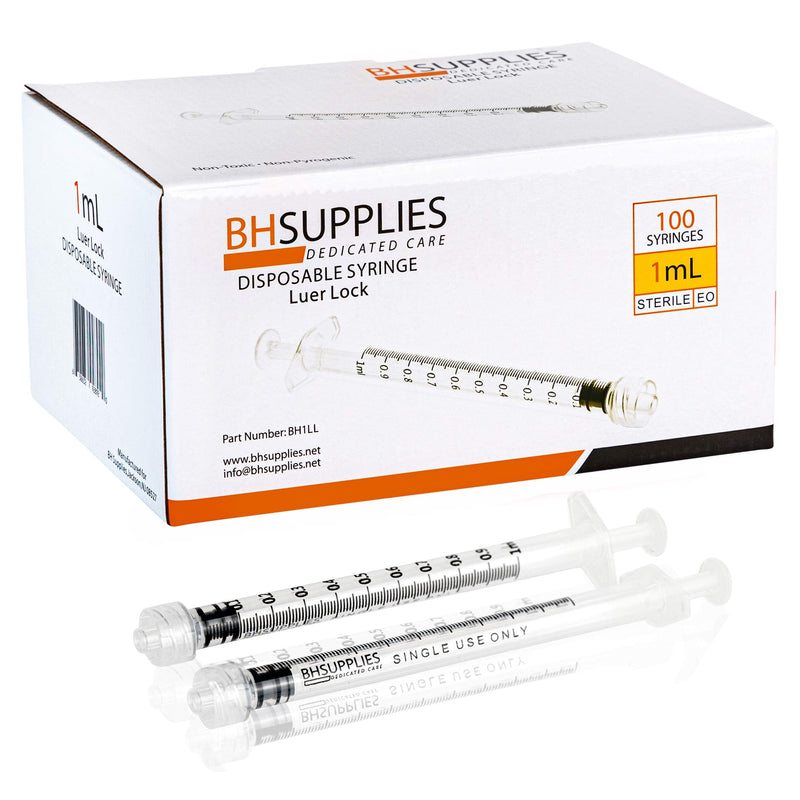 [AUSTRALIA] - 1ml Syringe Sterile with Luer Lock Tip, BH SUPPLIES - (No Needle) Individually Sealed - 100 Syringes 