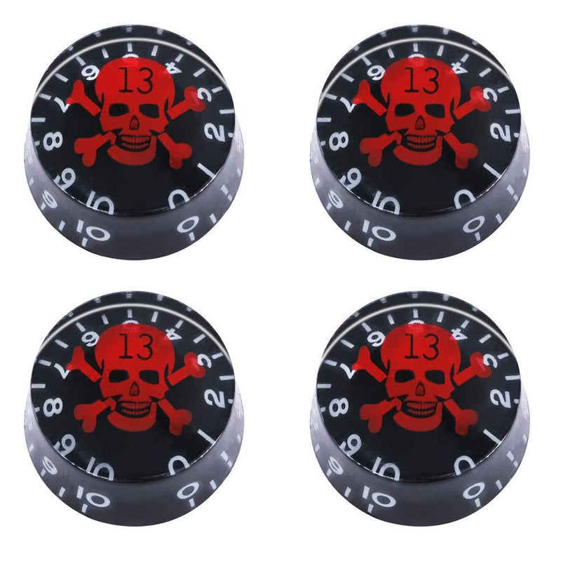 mxuteuk 4pcs Black with Red Skull Electric Guitar Bass Top Hat Knobs Speed Volume Tone AMP Effect Pedal Control Knobs KNOB-S10 Black-Red