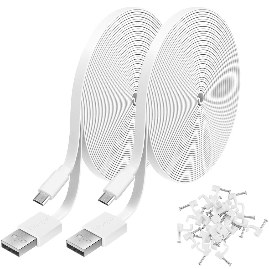 2 Pack 26FT Power Extension Cable for WyzeCam,WyzeCam Pan,KasaCam Indoor,NestCam Indoor,Yi Camera, Blink,Cloud Cam, USB to Micro USB Durable Charging Cord for Security Camera with Wire Clips(White) White