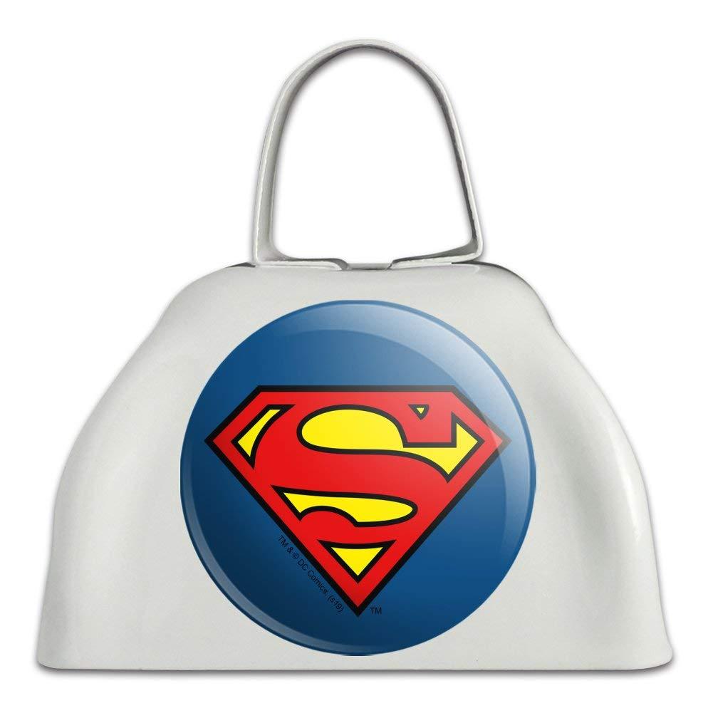 Superman Classic S Shield Logo White Metal Cowbell Cow Bell Instrument