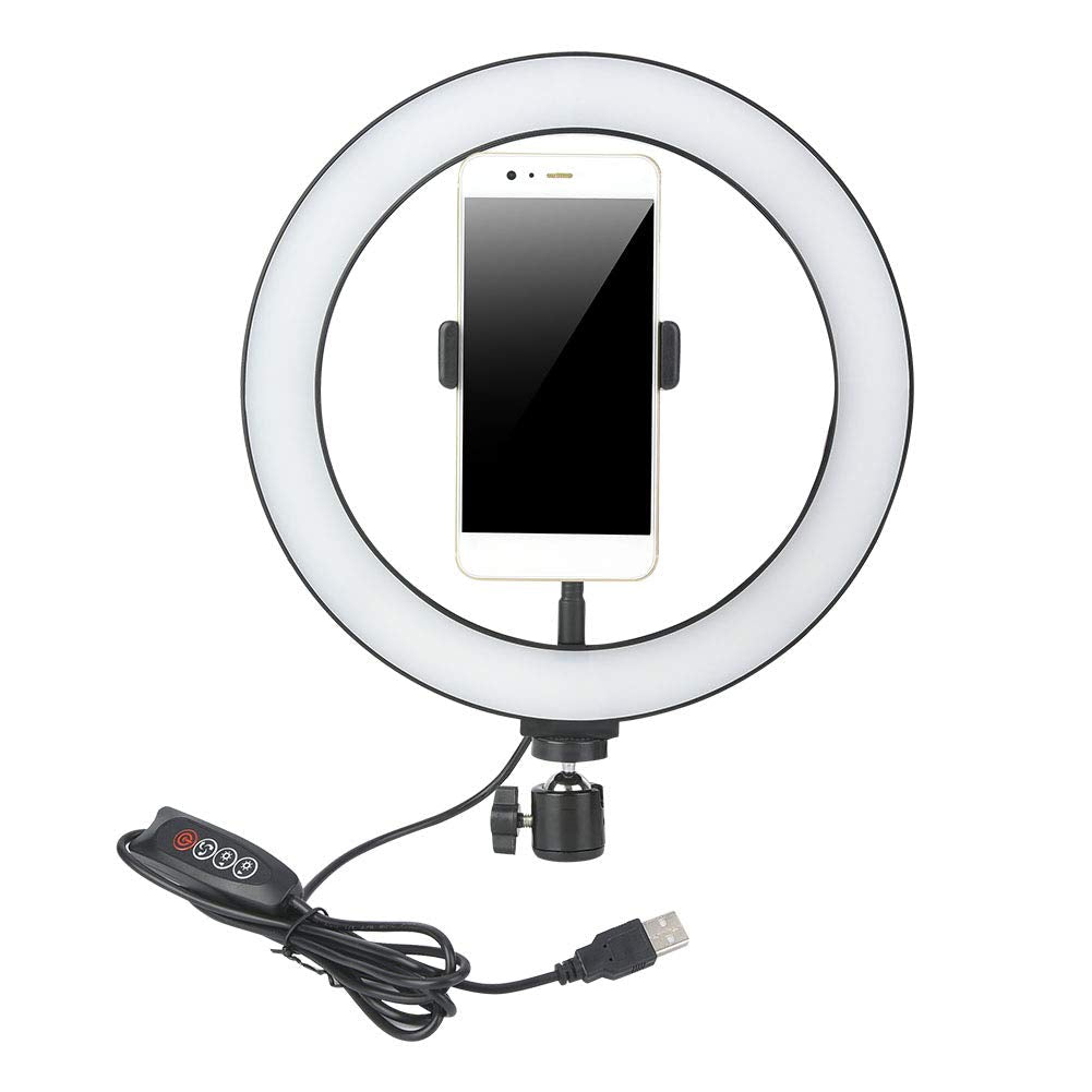 Vbestlife LED Ring Light with Phone Clip Holder 10 in Dimmable 3 Light Modes 10 inch LED Ring Light for Makeup,Live Broadcast,Tattoo.(Aluminum Alloy)