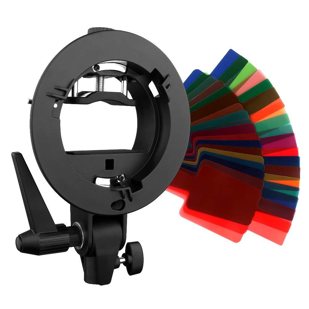 Godox S-Type Bracket Bowens S Mount Holder for Speedlite with 20 Pieces Gel Light Filter.