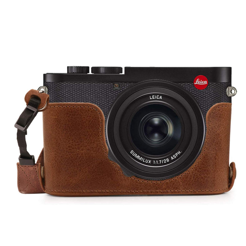 MegaGear Ever Ready Genuine Leather Camera Half Case Compatible with Leica Q2 Brown