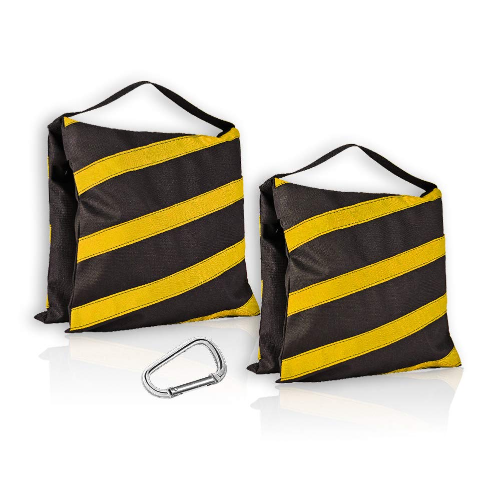 ESINGMILL Saddlebag Sand Bags for Photography Video Equipment, 2 Pack Super Heavy Duty Empty Sandbag Weight Bags for Photo Video Studio Stand, Light Stand Tripod and Jib Arm Mini Camera Crane Black-Yellow