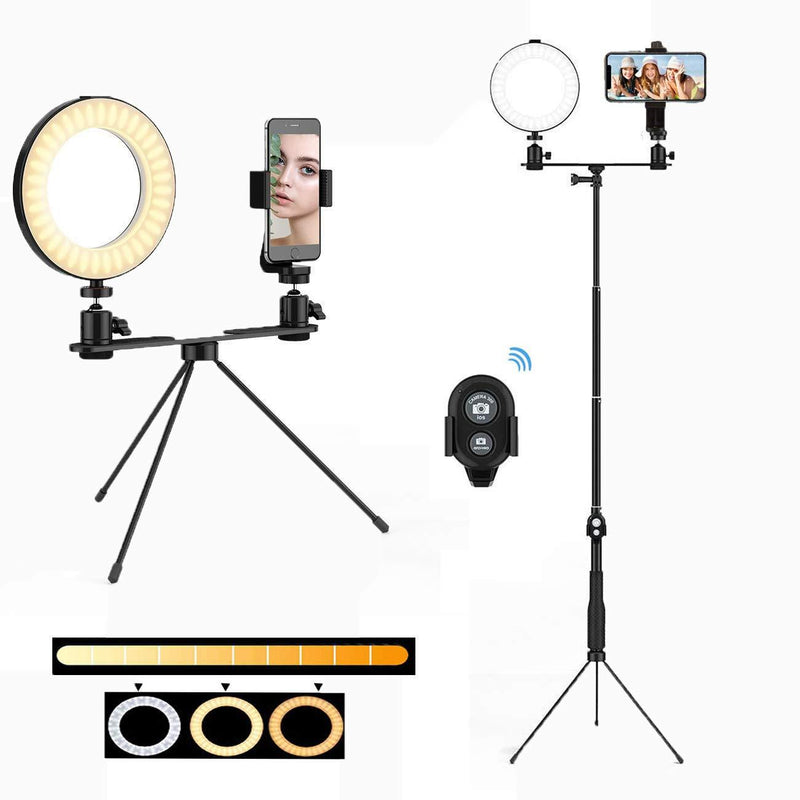 KEYUTE 6" Dimmable Ring Light, LED Selfie Ring Light with Adjustable Tripod Stand & Cell Phone Holder Lighting Kit for Makeup Self-Portrait Photography Video (6" Ring Light) 6" RGB Ring Light