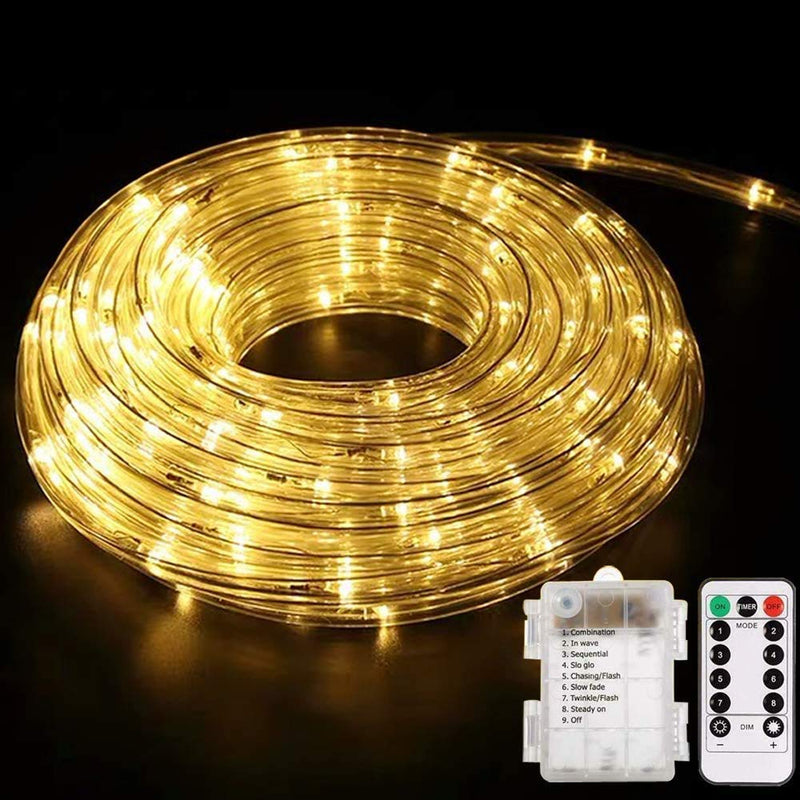 [AUSTRALIA] - Battery Operated LED Rope Lights, YoungPower Warm White String Lights Remote Control Fairy Lights Outdoor, 40ft 120 LED Indoor Outdoor Christmas Lighting for Tree Patio, Bedroom, Boat Warm White-1p 