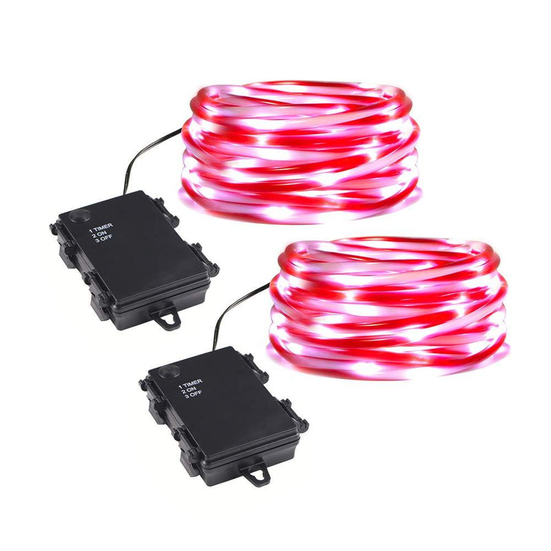 [AUSTRALIA] - MYHH-LITES Rope Lights Battery Powered, 16.5ft Red&White Candy Cane Tube with 67 Cool White LEDs Fairy Lights, Waterproof with Timer for DIY Wedding, Party, Garden, Corridor, Christmas Decor-2Pack 