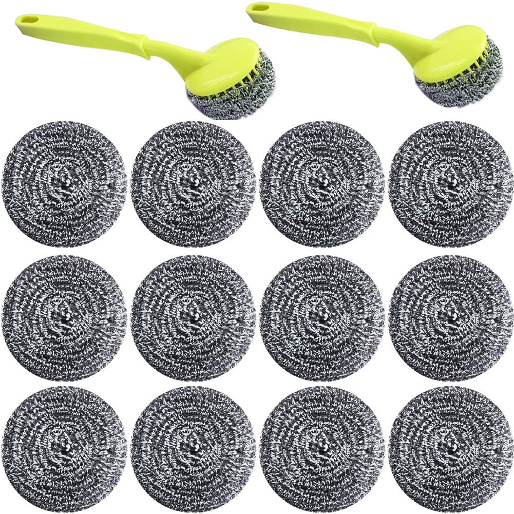 18 PCS Stainless Steel Sponges Scrubbers Cleaning Ball Utensil Scrubber Metal Scrubber Scouring Pads Ball for Pot Pan Dish Wash Cleaning for Removing Rust Dirty Cookware Cleaner with Handle (18 Pack) 18 Pack