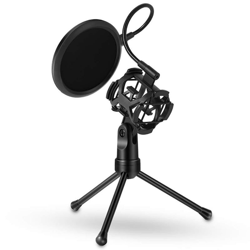 Vilihy Desktop Microphone Tripod Stand, Shock Mount Desk Mic Holder with Pop Filter Net for Podcast Chatting Meeting Live Lecture 2