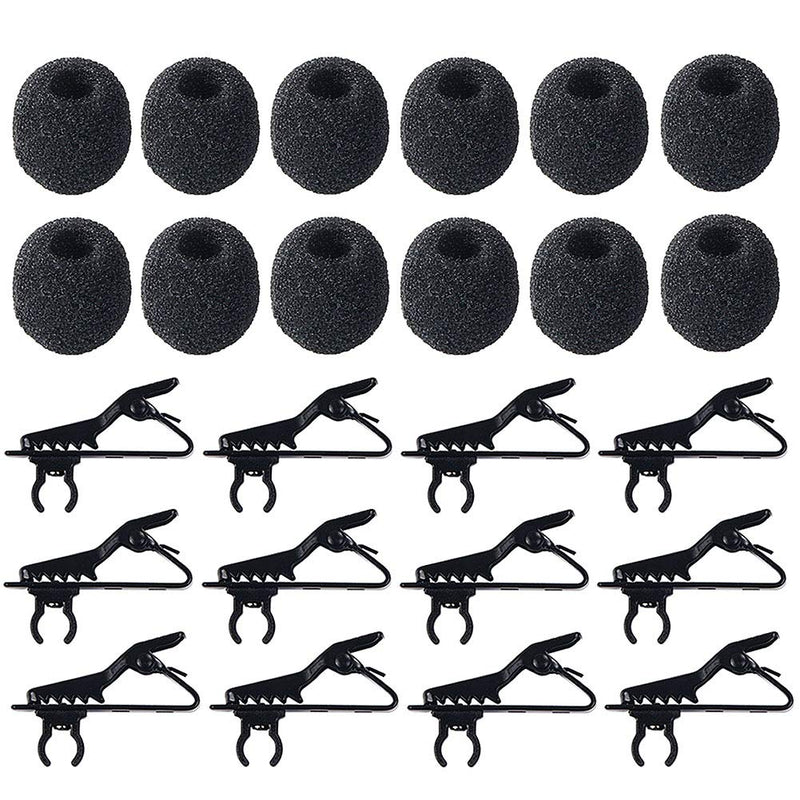 [AUSTRALIA] - 12Pcs Lavalier Microphone Clip Metal Tie Clips with 12Pcs Foam Windscreen Cover, Lapel Microphone Replacement Kit 