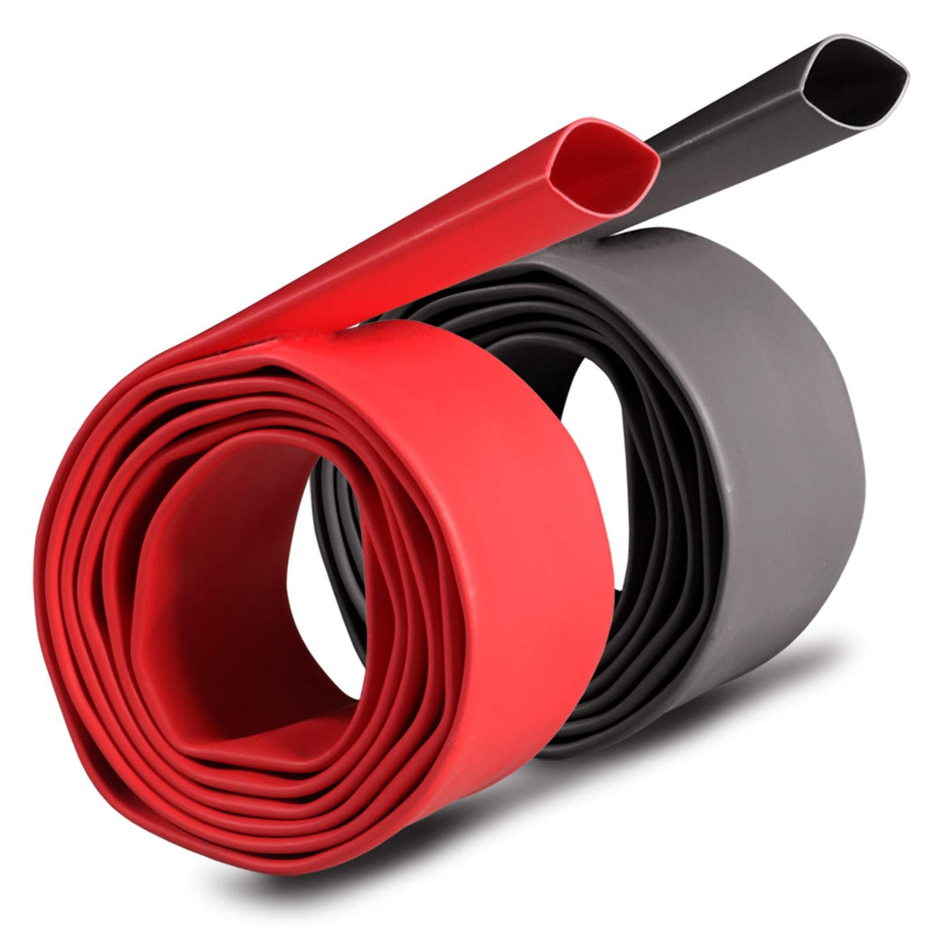 2 Pcs 3/4 inch (Diameter) 3:1 Waterproof Heat Shrink Tubing Kit, Large Marine Dual Wall Adhesive Shrinkable Wire Wrap Tube, Insulation Sealing Cable Protector by YUKSY (4ft, Black & Red) 3/4" (4ft, Black/Red)