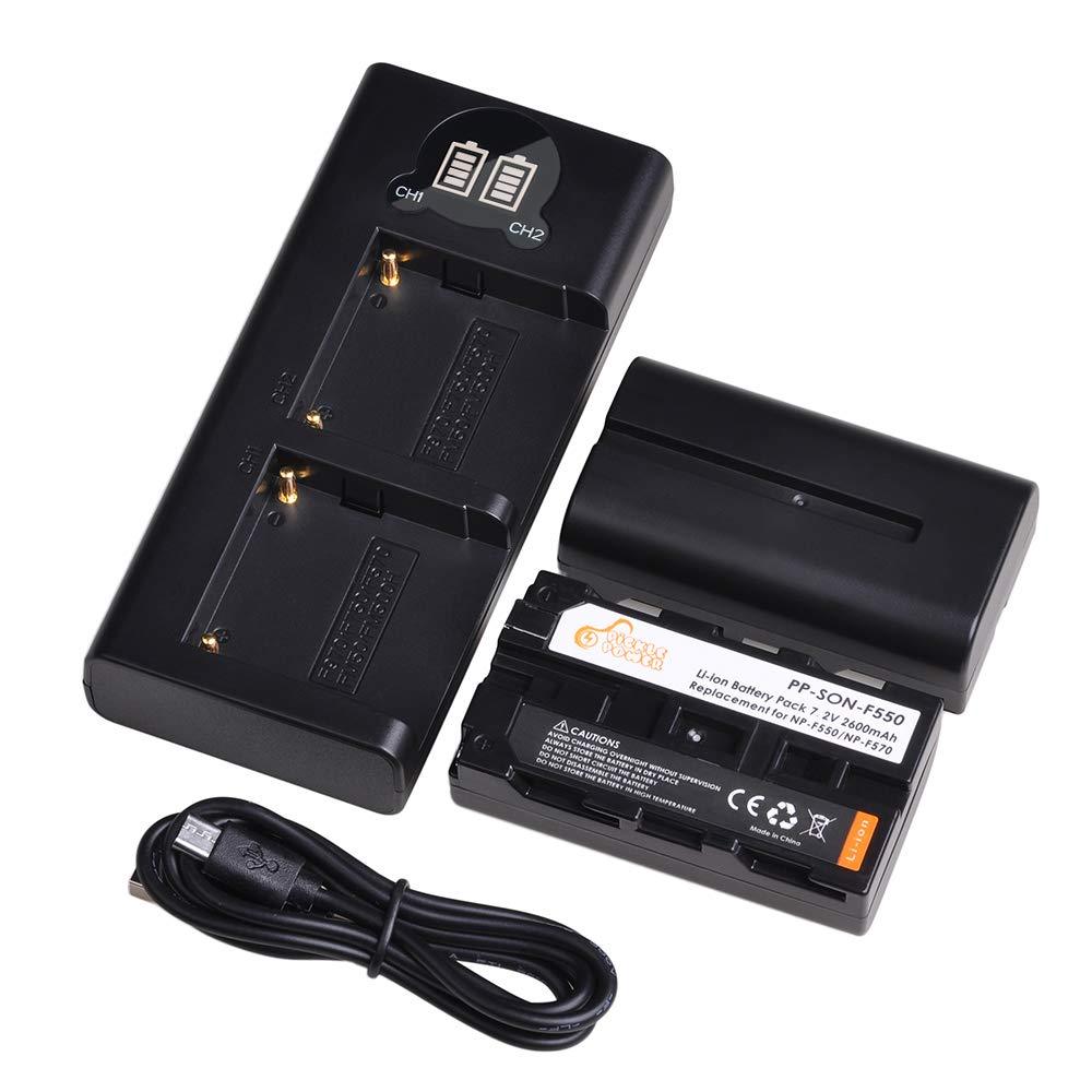 NP-F550 Camera Battery Pickle Power (x2) 2600mAh 7.2V Li-ion Batteries Pack and LED Dual USB Handy Charger Replacement for Sony NP F970 F550 F770 F330 F750 F960 F570 F530 F975 F930 Camcorder Battery.