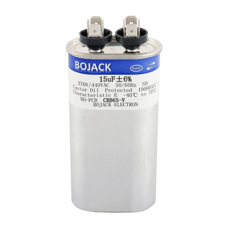 BOJACK 15 uF ±6% 15 MFD 370V/440V CBB65 Oval Run Start Capacitor for AC Motor Run or Fan Start and Cool or Heat Pump Air Conditione