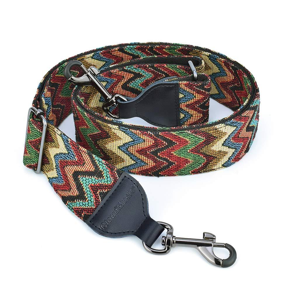 CLOUDMUSIC Banjo Strap Jacquard Woven With Leather Ends Gunmetal Clips(Coloful Waves) Colorful Wave