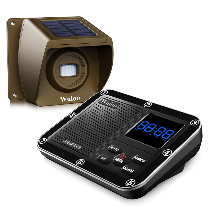 Solar Driveway Alarm Wireless Outside 1800ft Range, Outdoor Motion Sensor & Detector Driveway Alert System with Rechargeable Battery/Weatherproof/Mute Mode(1&1-Brown)