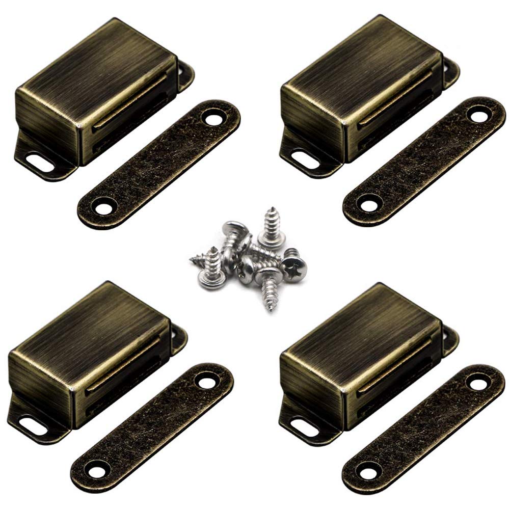 4 Pack Magnetic Cabinet Door Catch- Stainless Steel Closet Catches with Strong Magnetic- Furniture Latch 20 lbs (Bronze) 4pcs