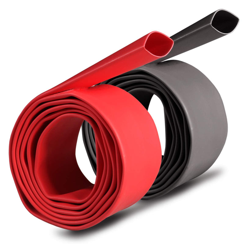 [AUSTRALIA] - 2 Pcs 1 inch (Diameter) 3:1 Waterproof Heat Shrink Tubing Kit, Large Marine Dual Wall Adhesive Shrinkable Wire Wrap Tube, Insulation Sealing Wear-Resistant Cable Protector by YUKSY (4ft, Black & Red) 1" (4ft, Black/Red) 