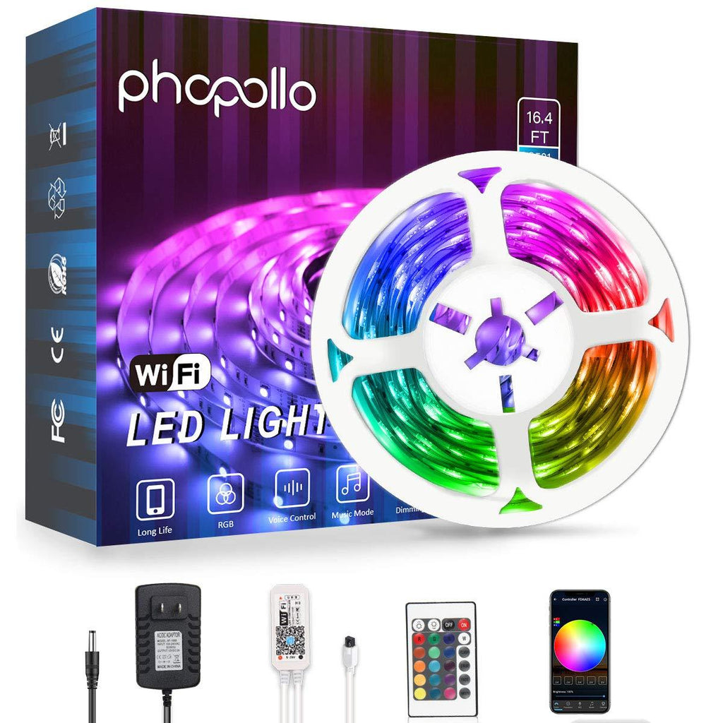 [AUSTRALIA] - PHOPOLLO Smart WiFi LED Strip Lights, Phone App Controlled 16.4FT Non-Waterproof 5050 LED Lights Kit Sync with Music, Compatible with Alexa and Google Assistant, for iOS and Android 