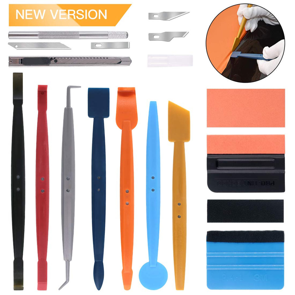 Keadic 38Pcs Car Automotive Window Vinyl Film Wrap Vehicle Tinting Tools Kit, Including 7 Kinds Micro Squeegees and a Clear Case, 2 Types of Squeegee Felts and Spare Felts