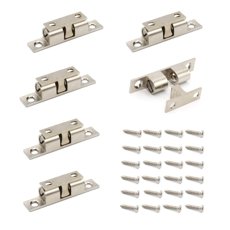 50MM Ball Catch Omitfu Set of 6 Solid Brass Chromium Plated Adjustable Double Ball Tension Roller Catch Latch Hardware Fitting for Cabinet Closet Furniture Door with Screws 50mm Silver