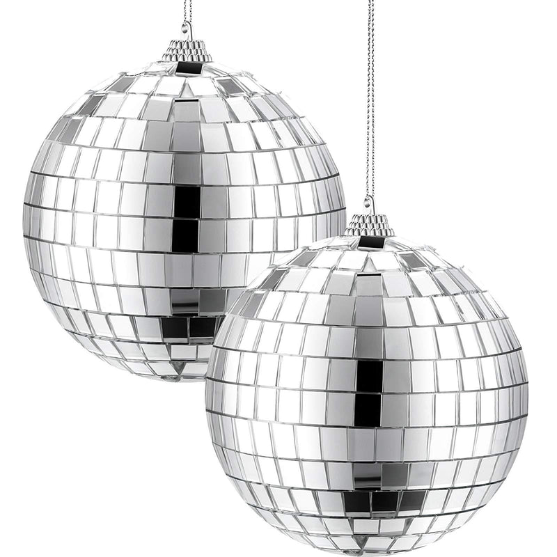 [AUSTRALIA] - 2 Pieces Mirror Disco Ball, 70's Disco Party Decoration, Hanging Ball for Party or DJ Light Effect, Home Decorations, Stage Props, Game Accessories (Silver, 4 Inch) 