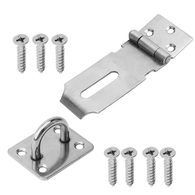 MroMax Hasp Staple Padlock Latch, 112mm Length,Stainless Steel Furniture Cupboard Door Stainless Steel Silver Tone 1pcs