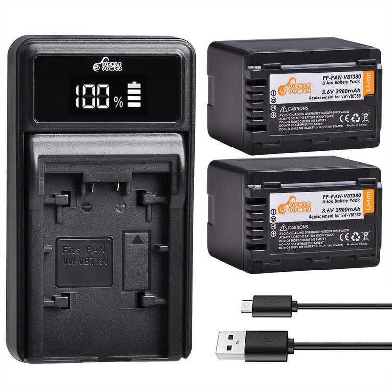 Pickle Power 3900 mAh VW-VBT380 Batteries(Fully Decoded) and Charger Compatible with Panasonic HC-V210, HC-V250, HC-V380, HC-V510, HC-V520, HC-V710, HC-V720, HC-V750, HC-V770, HC-VX870, HC-VX981K