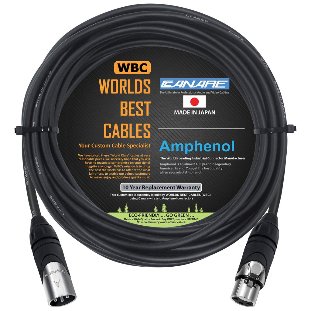 20 Foot - Canare L-4E6S, Star Quad Balanced Male to Female Microphone Cables with Amphenol AX3M & AX3F Silver XLR Connectors - Custom Made by WORLDS BEST CABLES