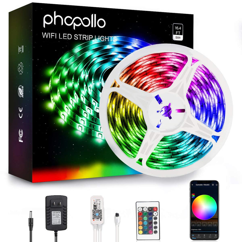 [AUSTRALIA] - Phopollo Smart WiFi Led Strip Lights, Phone App Controlled 16.4ft Waterproof 5050 LED Lights Kit Sync with Music, Compatible with Alexa and Google 