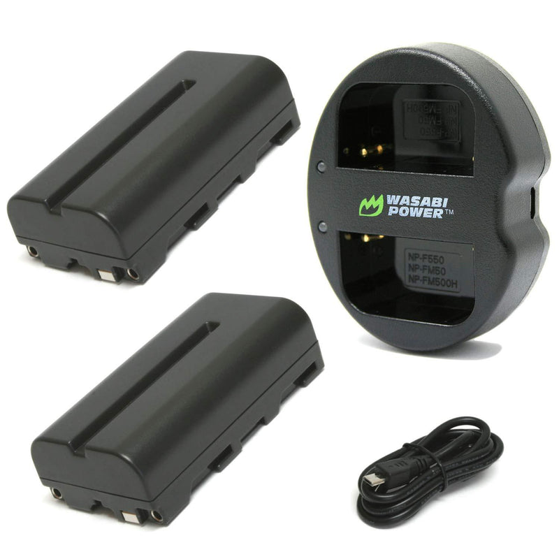 Wasabi Power Battery (2-Pack) and Dual USB Charger for Sony NP-F330, NP-F530, NP-F550, NP-F570 and CN-160, CN-216, CN126 Series (L Series) and Atomos Ninja V, Shinobi, Shogun 7