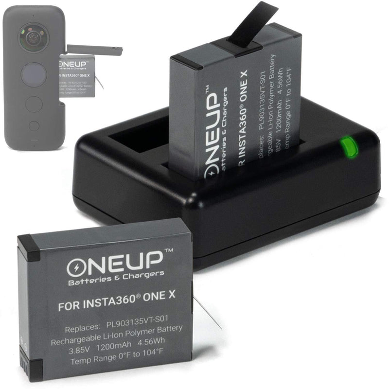 ONEUP Replacement 1200mAh Batteries (2 Pack) and Dual Bay Charger Kit for Insta360 ONE X 360 Camera