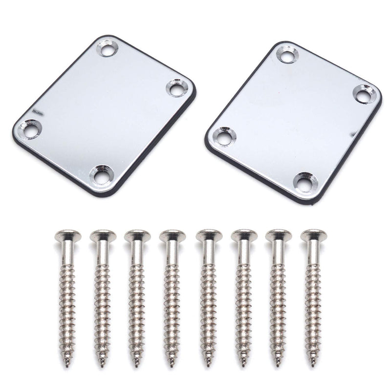 FarBoat 2Pcs Neck Plates Mounting Plate with Screws for Electric Guitars ST Guitars(Silver) silver
