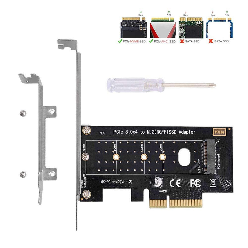 NVMe PCIe Adapter, M Key M.2 NVME SSD to PCI-e 3.0 x4 Host Controller Expansion Card with Low Profile Bracket, PCIe NVME Adapter for PC Desktop Support 2230 2242 2260 2280 single