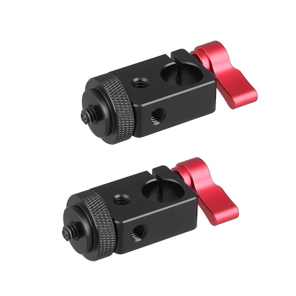 CAMVATE 15mm Single Rod Clamp Adapter with Red Thumbscrew Locking Knob (2 Pieces)