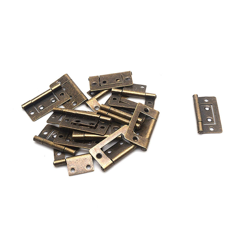 FarBoat 20Pcs Flush Hinges Bifold Non-Mortise 1.5"x0.8" Antique Iron Hardware for Windows Furniture Cabinet Drawer Cupboar Dresser with Screws (Bronze, 38x21mm/1.5x0.8inch)